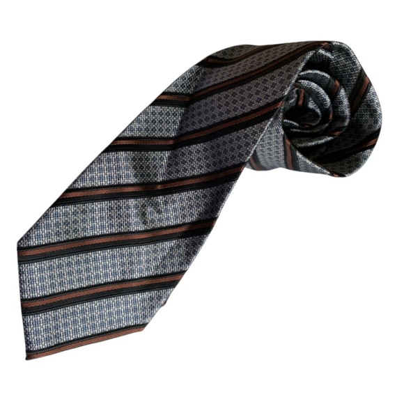 Sean John Silk Tie Dots 100% Silk Gray Stripes Tie - Picture 1 of 4